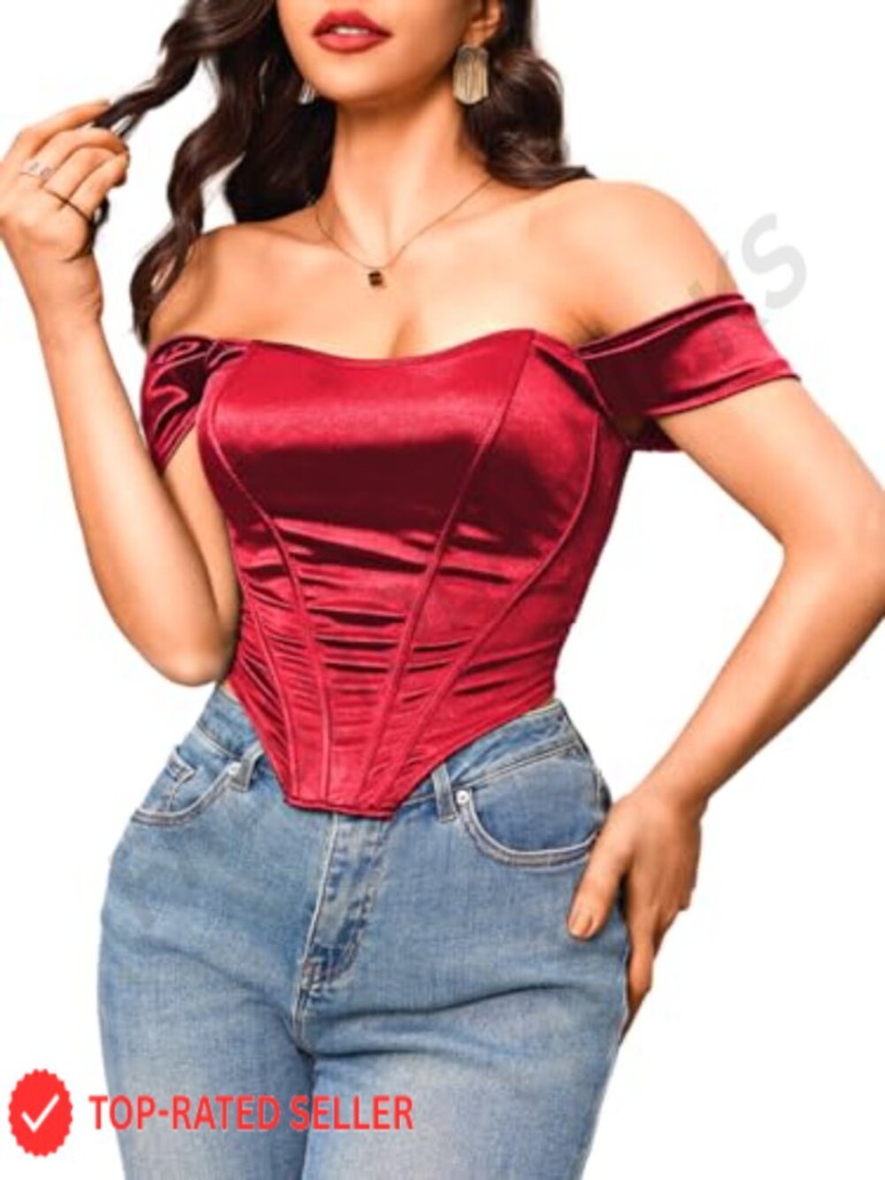 Satin Strapless Off Shoulder Corset Top Bustier Crop Ruched Sleeve